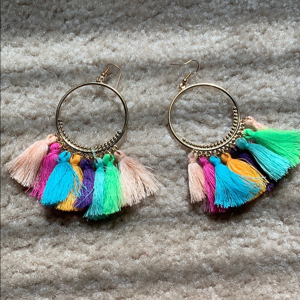 Tassel statement earrings - multicolor